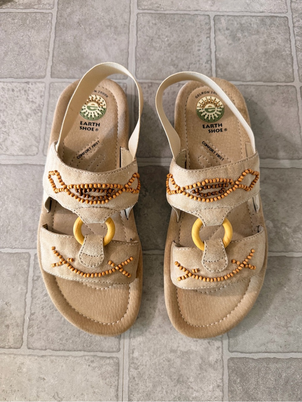 Earth Shoe Women's Beige Suede Beaded Slingback Sandals
